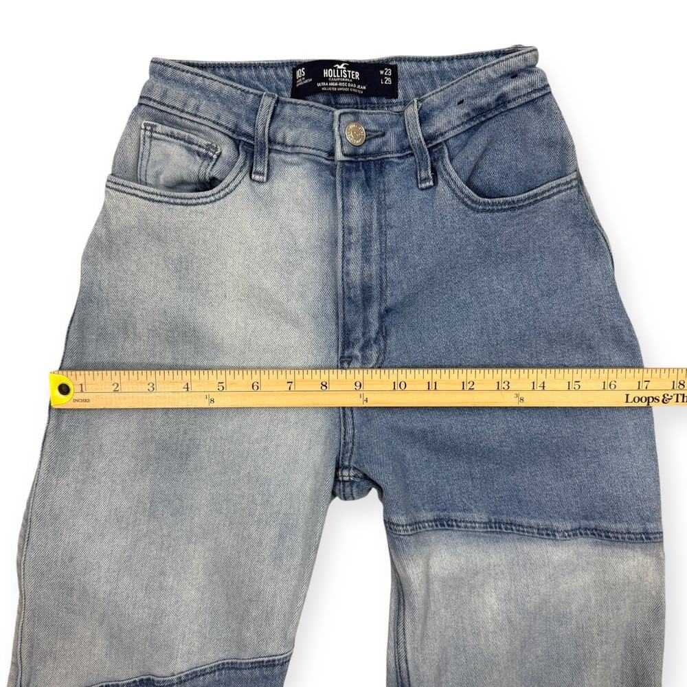 Hollister Patchwork Dad Jeans Ultra High Rise Two Tone Blue Denim‎ 23x29 Y2K - Picture 13 of 13